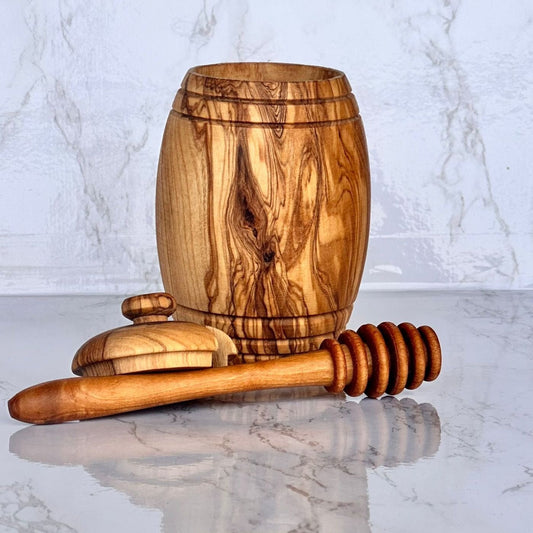 Olive Wood Honey Pot with Honey Dipper